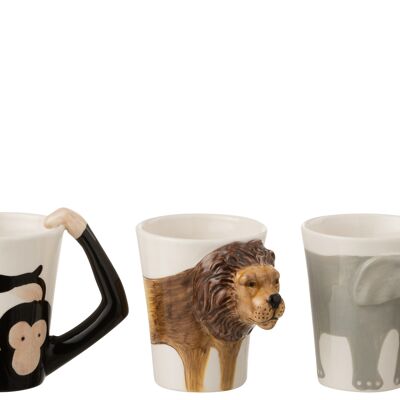 Tasse elephant lion singe ceramique mix assortiment de 3