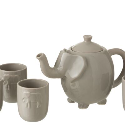 Boite theiere + 4 tasses elephant ceramique gris