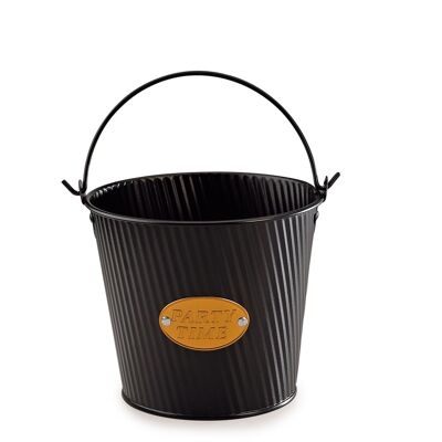 Black bucket with crest