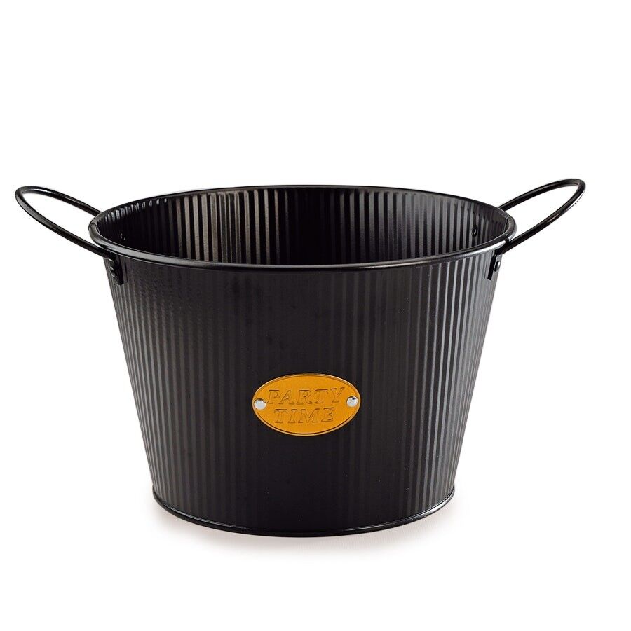 Schwarzer Eimer mit Wappen