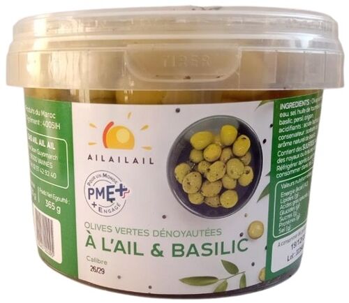 Olives vertes dénoyautées ail & basilic