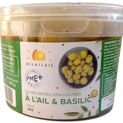 Olives vertes dénoyautées ail & basilic