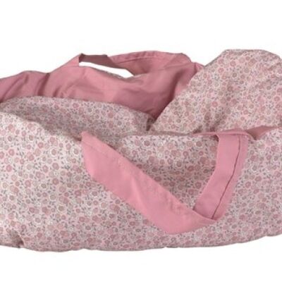 DOLL CARRY COT WITH FLOWER BEDDING LARGE
