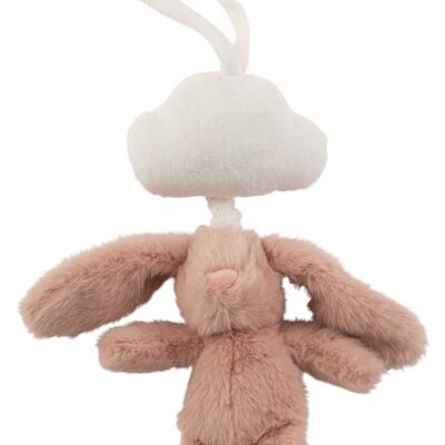 Lapin suspendu musique peluche rose