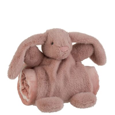 Lapin + couverture peluche rose