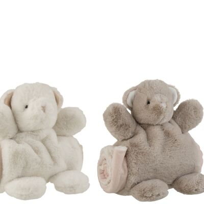 Ours + couverture peluche blanc/gris assortiment de 2