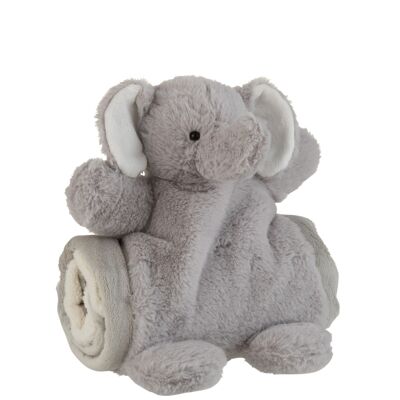 Elephant + couverture peluche gris