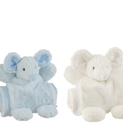 Souris + couverture peluche blanc/bleu assortiment de 2