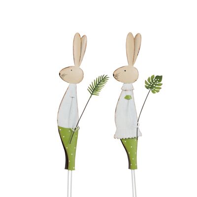 Lapin + feuille metal vert/blanc small assortiment de 2