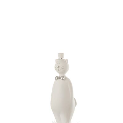 Chat + chapeau resine blanc/argent small