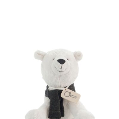 Ours polaire + echarpe peluche polyester blanc small 20cm