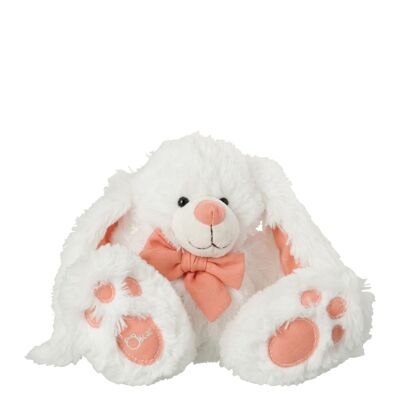 Lapin assis peluche blanc + noeud small