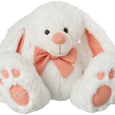 Lapin assis peluche blanc + noeud large