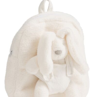 Sac a dos + lapin peluche blanc