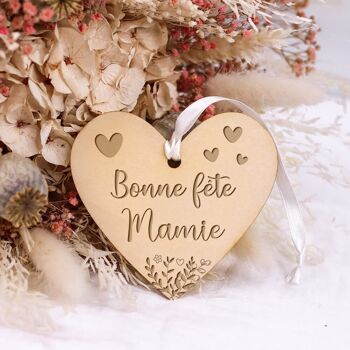 Décoration coeur en bois - Bonne fête mamie