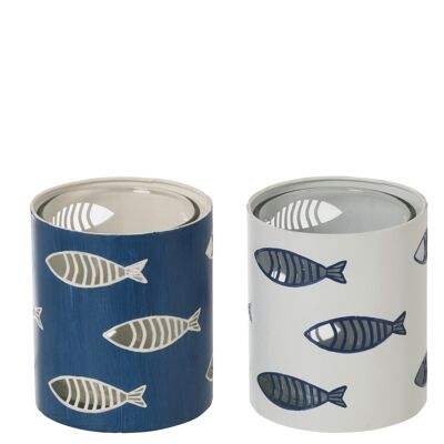 Photophore poisson metal blanc/bleu assortiment de 2