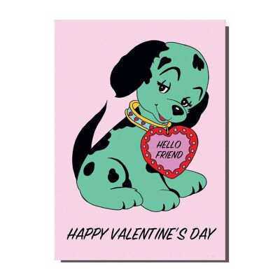 Tarjeta de felicitación de San Valentín de Hello Friend de perro kitsch
