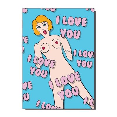 Te amo muñeca hinchable saludos cumpleaños/tarjeta de San Valentín