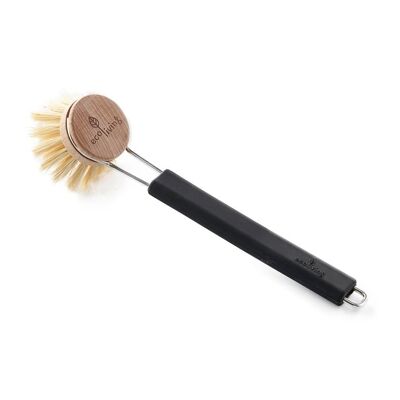 Dish Brush with Replaceable Head PINK - Natural Plant Bristles (FSC 100%) - BLACK