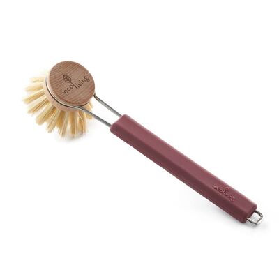 Dish Brush with Replaceable Head - Natural Plant Bristles (FSC 100%) - Burgundy