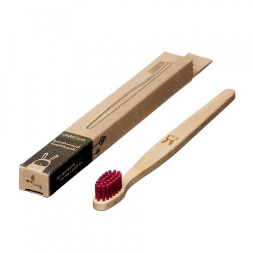 Kids 100% Plant-Based Beech Wood Toothbrush - Rabbit FSC 100% RED BRISTLES