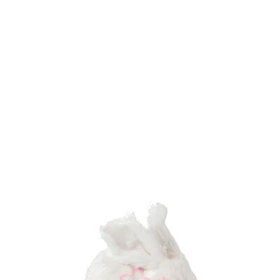 Lapin assis fleur jute blanc/rose small