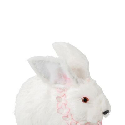 Lapin assis fleur jute blanc/rose large