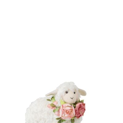Mouton couronne de fleurs peluche blanc/rose small