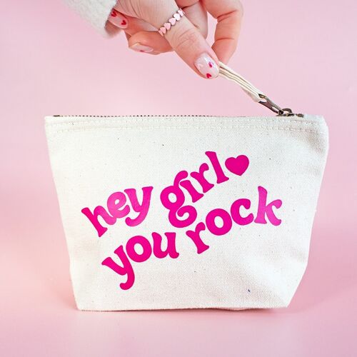 Hey girl you rock canvas zip up pouch.
