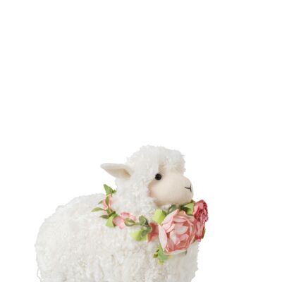 Mouton couronne de fleurs peluche blanc/rose medium