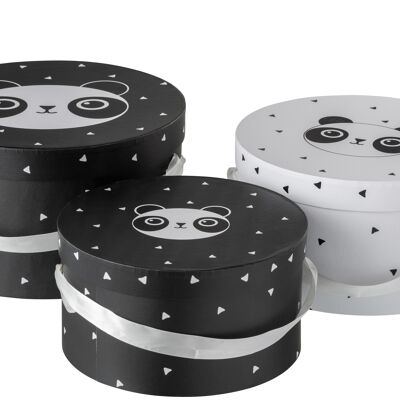 Set de 3 boite ronde panda papier noir/blanc