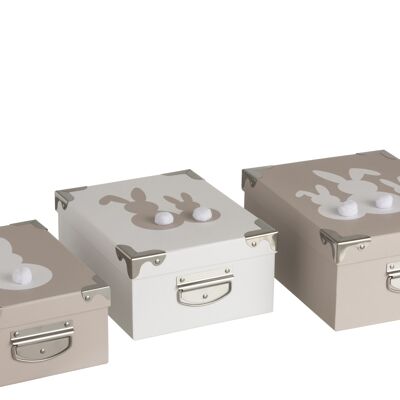 Set de 3 boite lapin papier gris