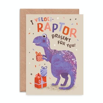 Veloci-raptor presente tarjeta de cumpleaños