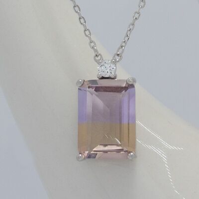 Exclusive Necklace with Ametrine Natural Stone and Swarovski Crystal, February November Birthstone, Bicolor Stone