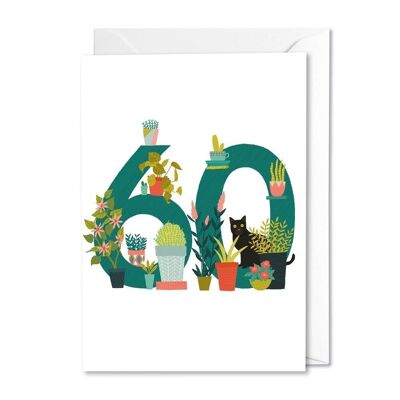 60th birthday cat and flowers card