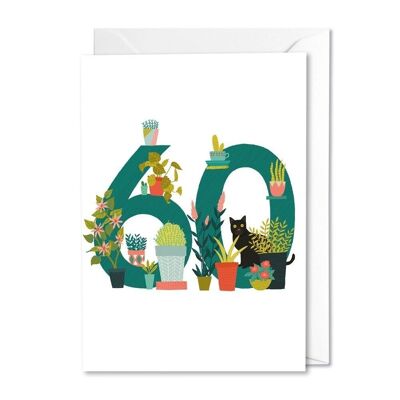 Carte chat et fleurs 60e anniversaire