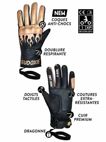 Gants moto homologués 1KP Eudoxie Jody Burn 3