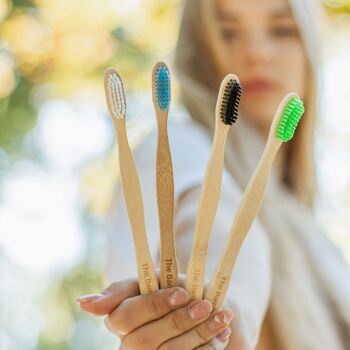 Brosse à dents en bambou durable - Adultes - Poils moyens - Vert 3