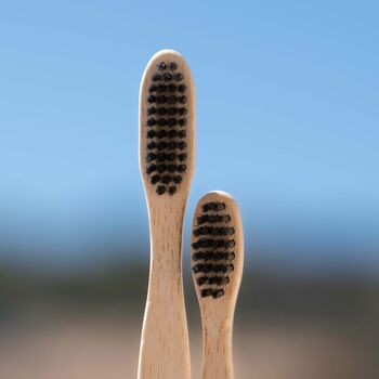 Brosse à dents en bambou durable - Enfants - Poils moyens - Noir 3
