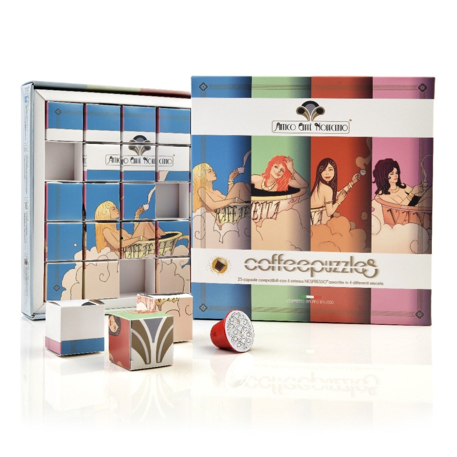 Coffeepuzzles - Cofanetto Regalo 25 Capsule Compatibili Nespresso Assortito in 4 Miscele Differenti - 125 Gr