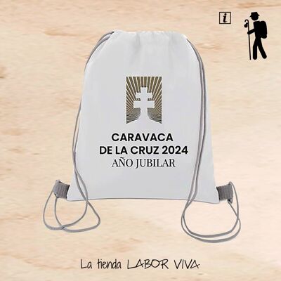 Screen-printed cotton backpack with the Caravaca de la Cruz Jubilee 2024 logo
