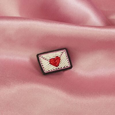 Brooch Mini envelope handmade word of love cannetille embroidery - Valentine's Day gift idea