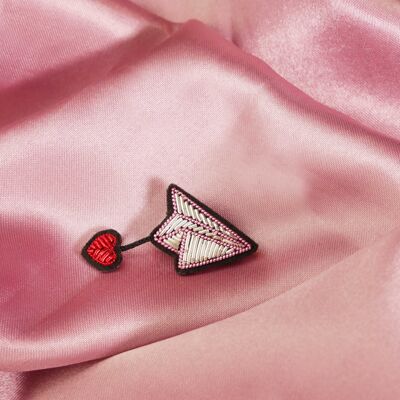 Spilla mini aereo e cuore ricamo cannetille fatto a mano - Idea regalo San Valentino