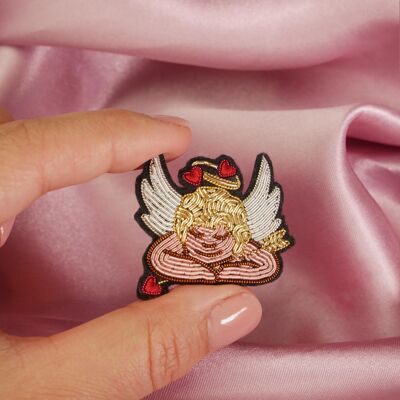 Broche de ángel de Cupido bordado cannetille hecho a mano - idea de regalo de San Valentín