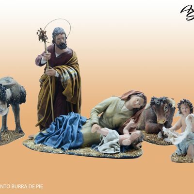 Nacimiento lienzado con burra, figuras del belén