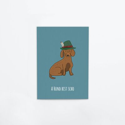 Postkarte aus dicker Bierdeckelpappe "a Hund bist scho", 1 VE = 10 Karten