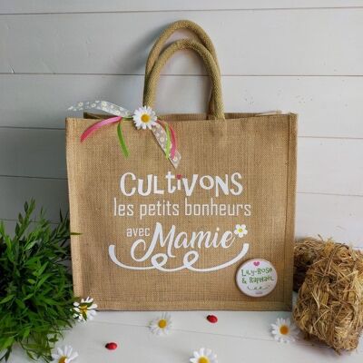 Natural jute bag Let's grow little happiness with granny (granny's day)