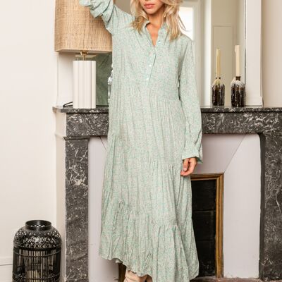 Loose Fit Ruched Printed Shirt-Style Maxi Dress