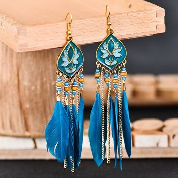 Boucles d'Oreilles Ethnique Perlée Pampille Plume 2