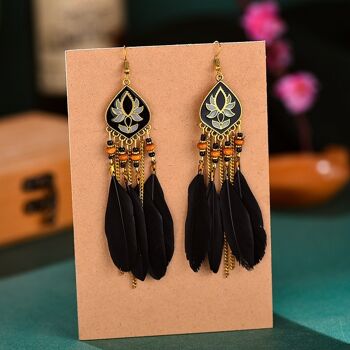 Boucles d'Oreilles Ethnique Perlée Pampille Plume 5